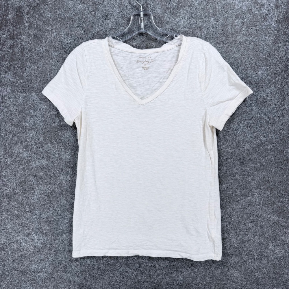 Sonoma Everyday Tee Size S White V Neck Short Sleeve 100% Cotton Slub T Shirt